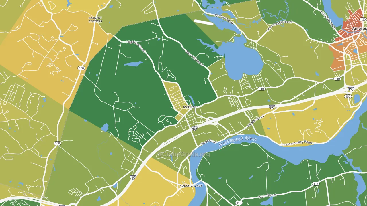 Merrimac, MA Map of Theft Rates