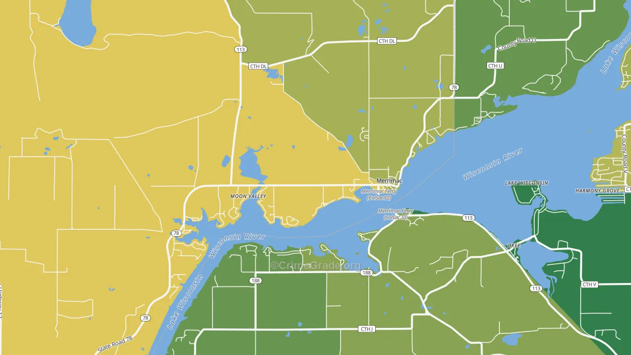 Merrimac, WI Map of Theft Rates