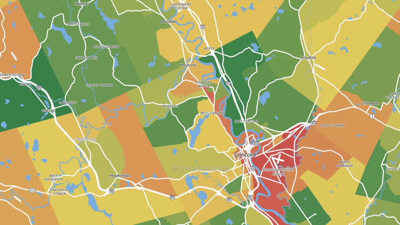 Merrimack County, NH Map of Theft Rates