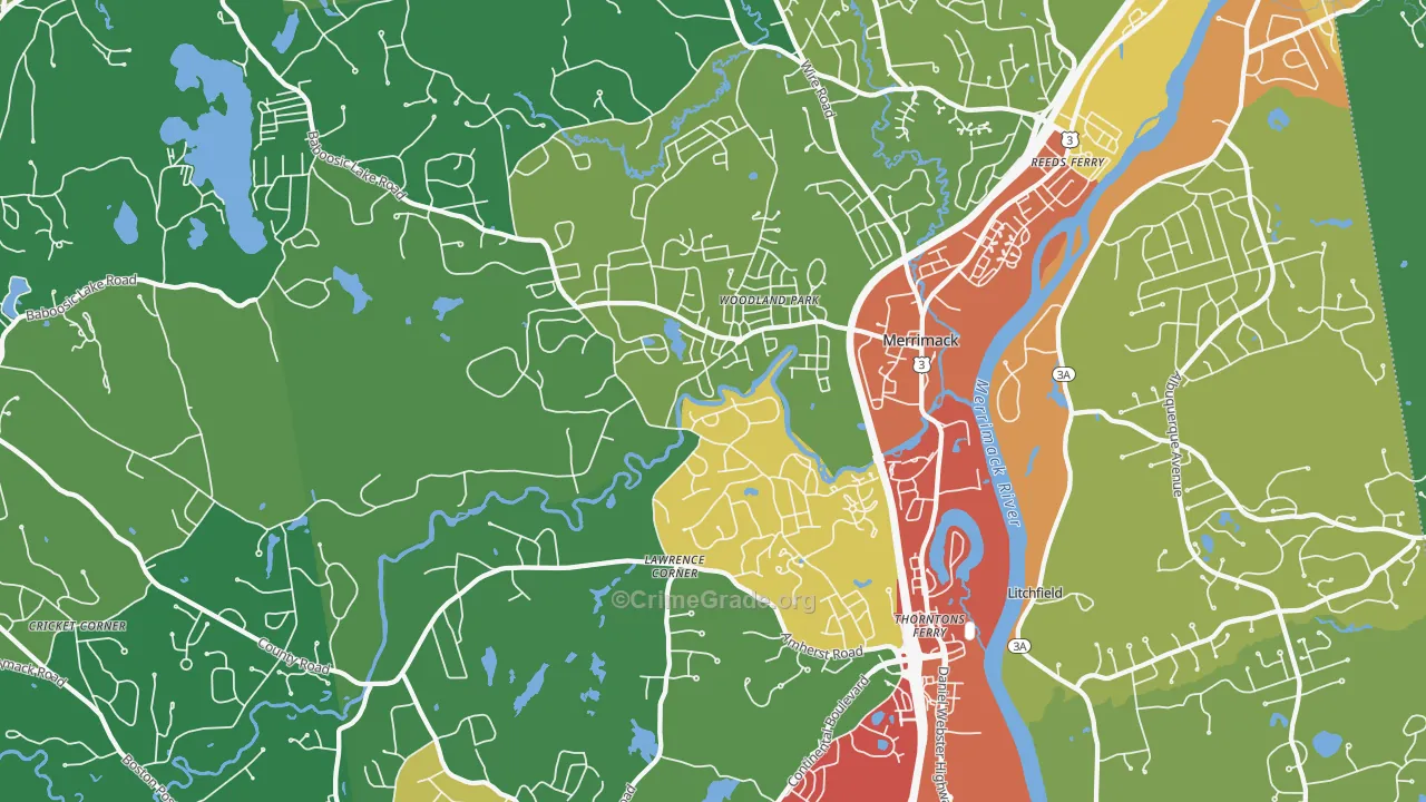 Merrimack, NH Map of Theft Rates