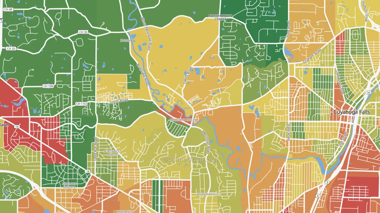 Merriman Valley, Akron, OH Map of Theft Rates