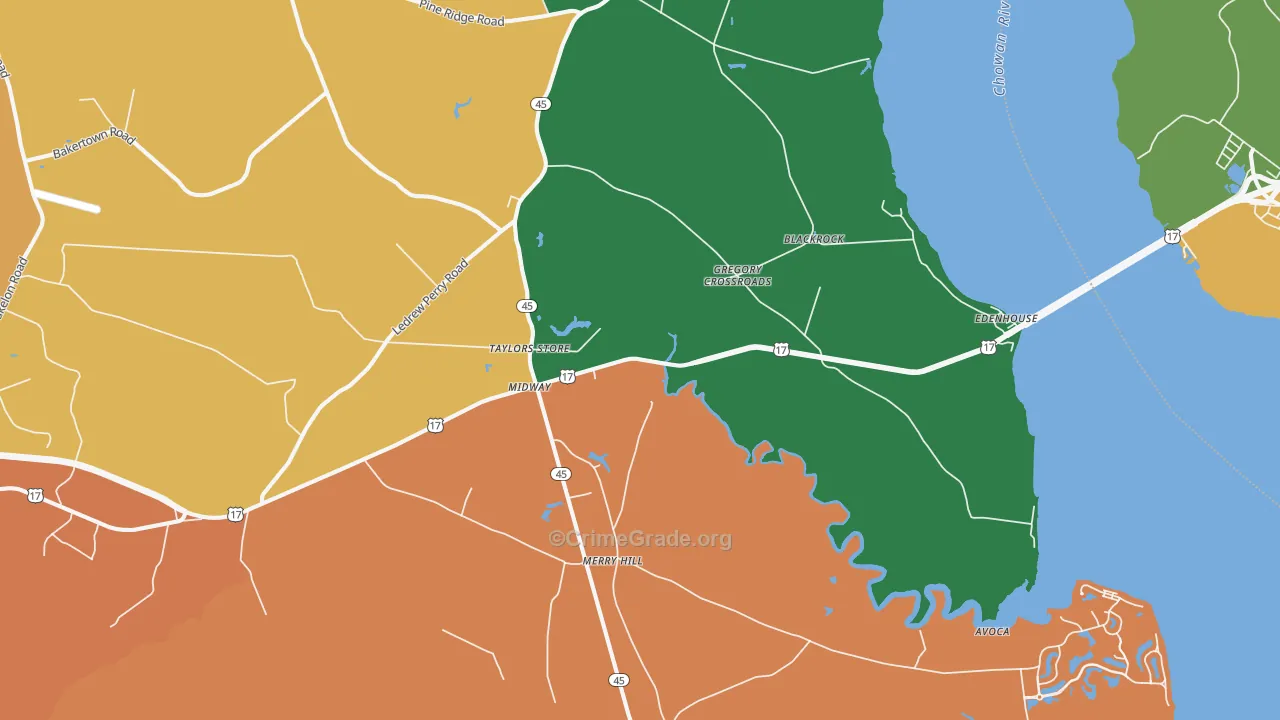 Merry Hill, NC Map of Theft Rates