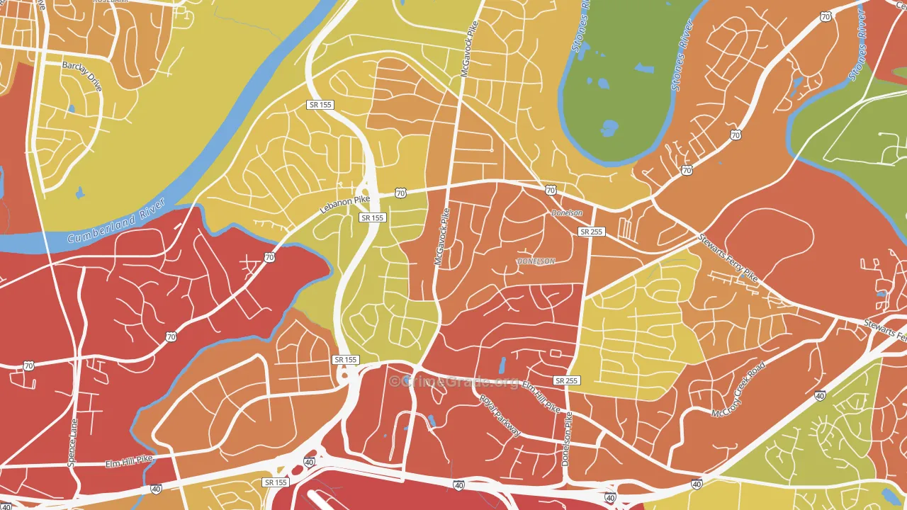 Merry Oaks, Nashville, TN Map of Theft Rates