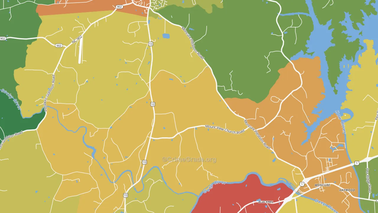 Merry Oaks, NC Map of Theft Rates