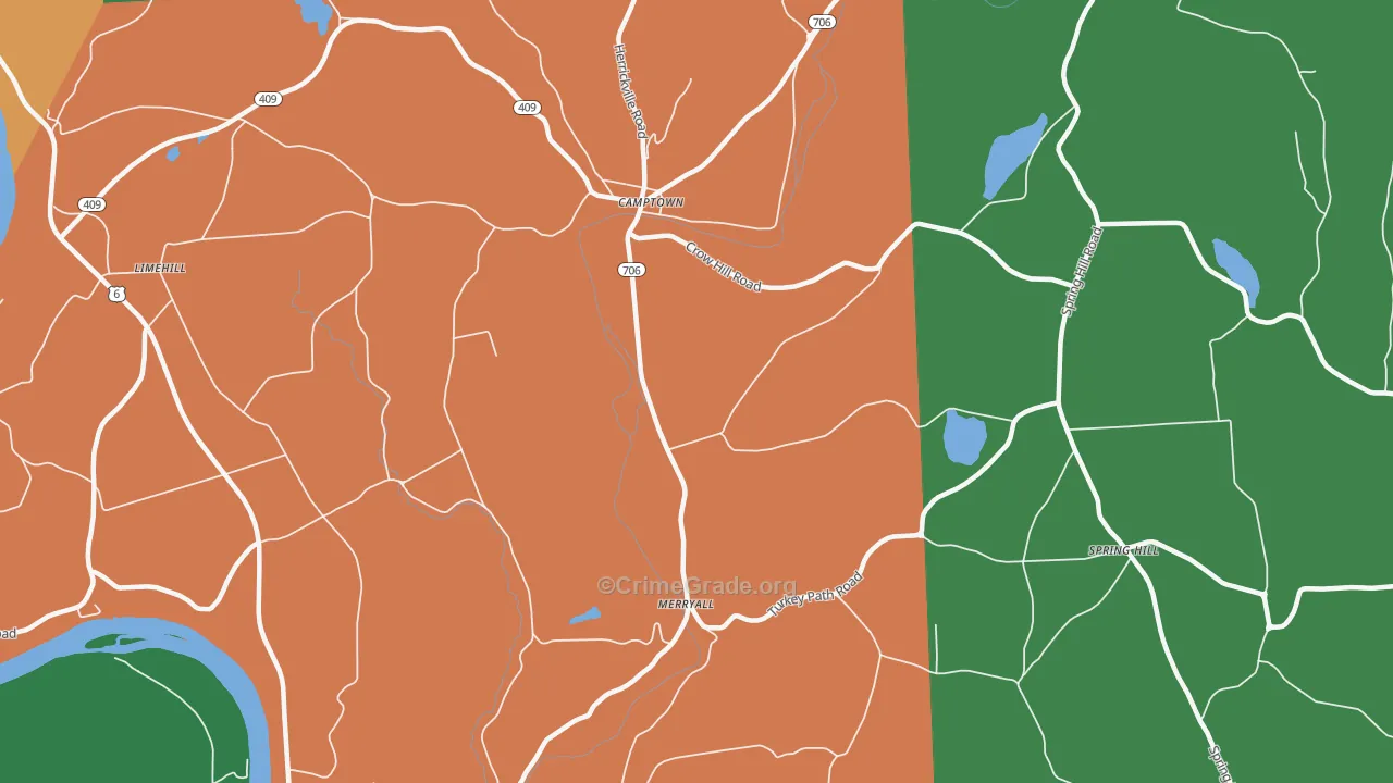 Merryall, PA Map of Theft Rates