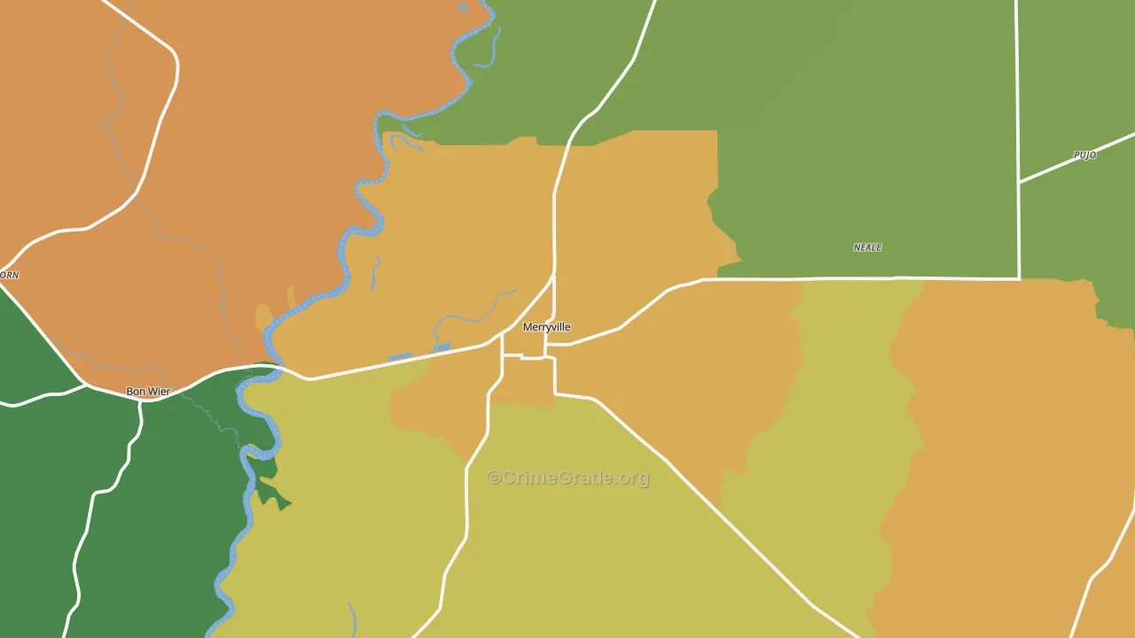 Merryville, LA Map of Theft Rates