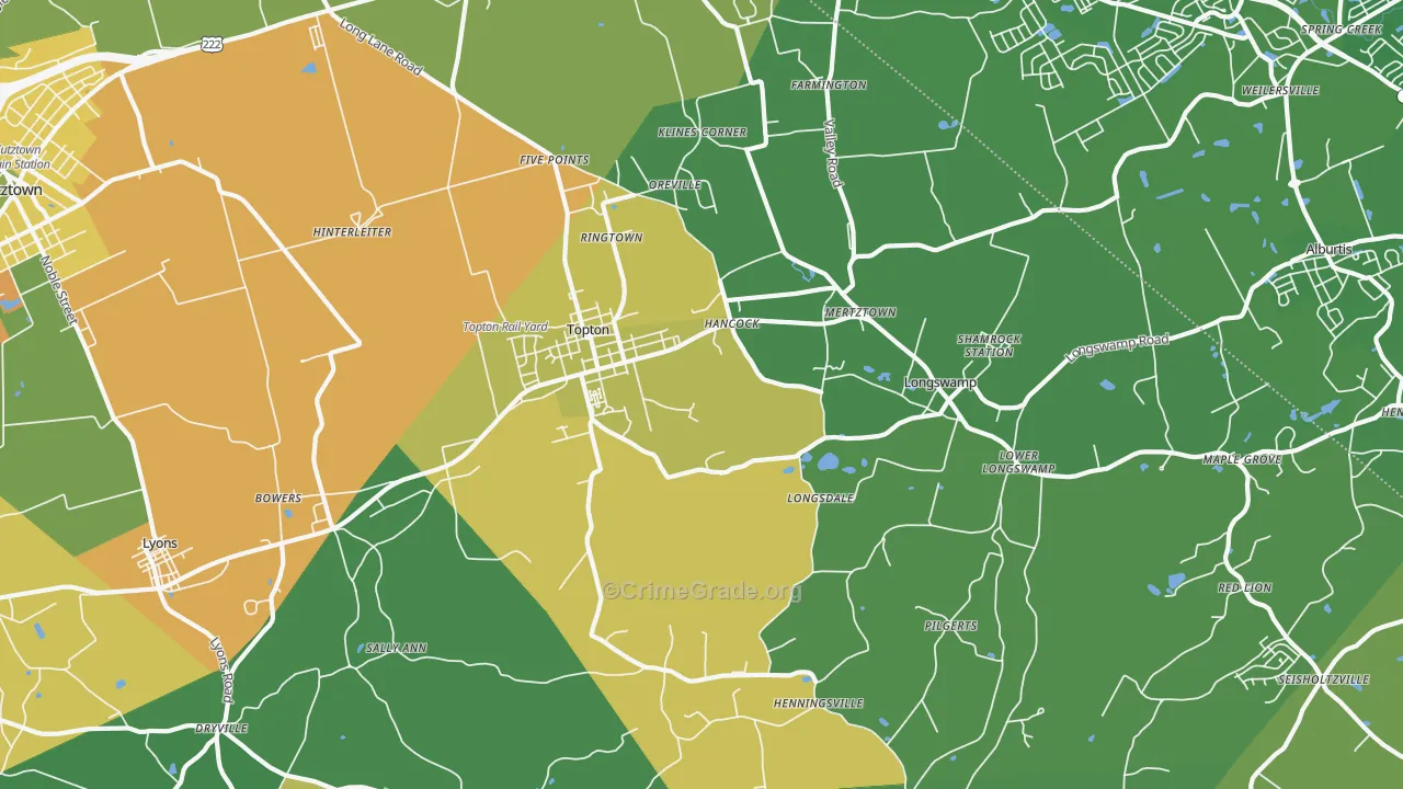 Mertztown, PA Map of Theft Rates