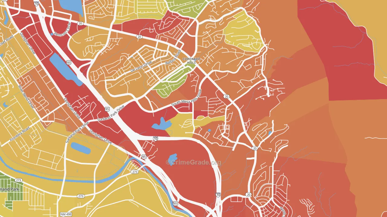 Mesa Hills, El Paso, TX Map of Theft Rates