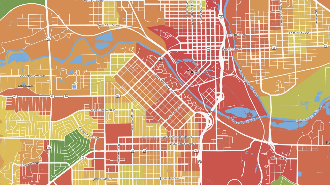 Mesa Junction, Pueblo, CO Map of Theft Rates