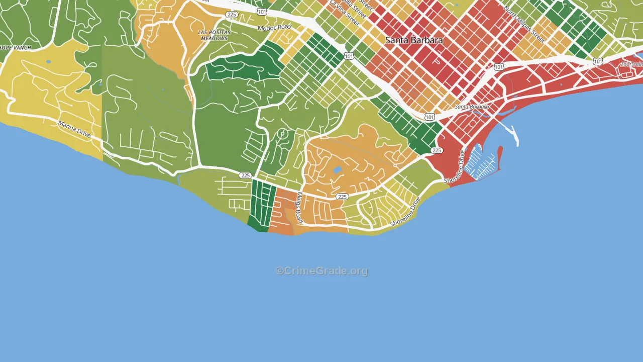 Mesa, Santa Barbara, CA Map of Theft Rates