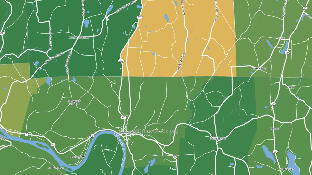 Meshoppen, PA Map of Theft Rates