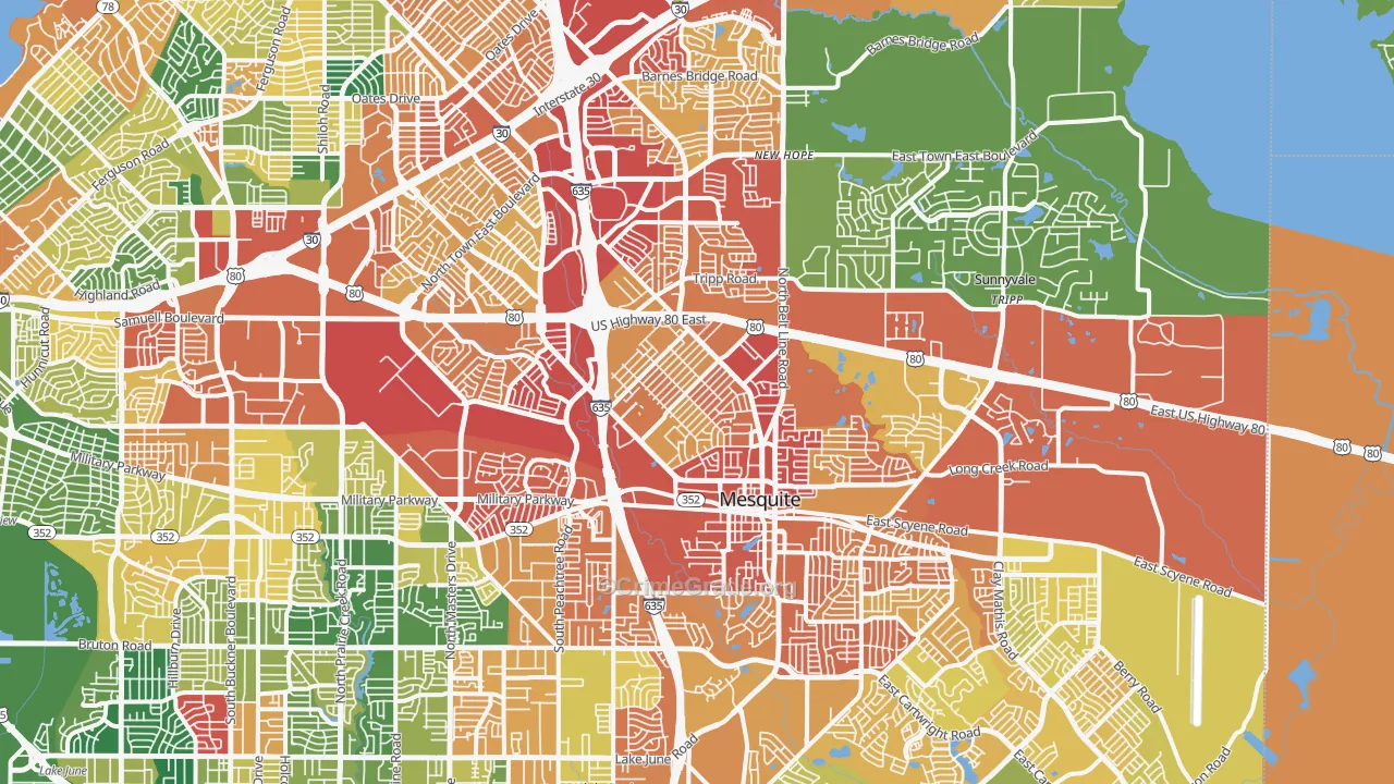 Mesquite, TX Map of Theft Rates