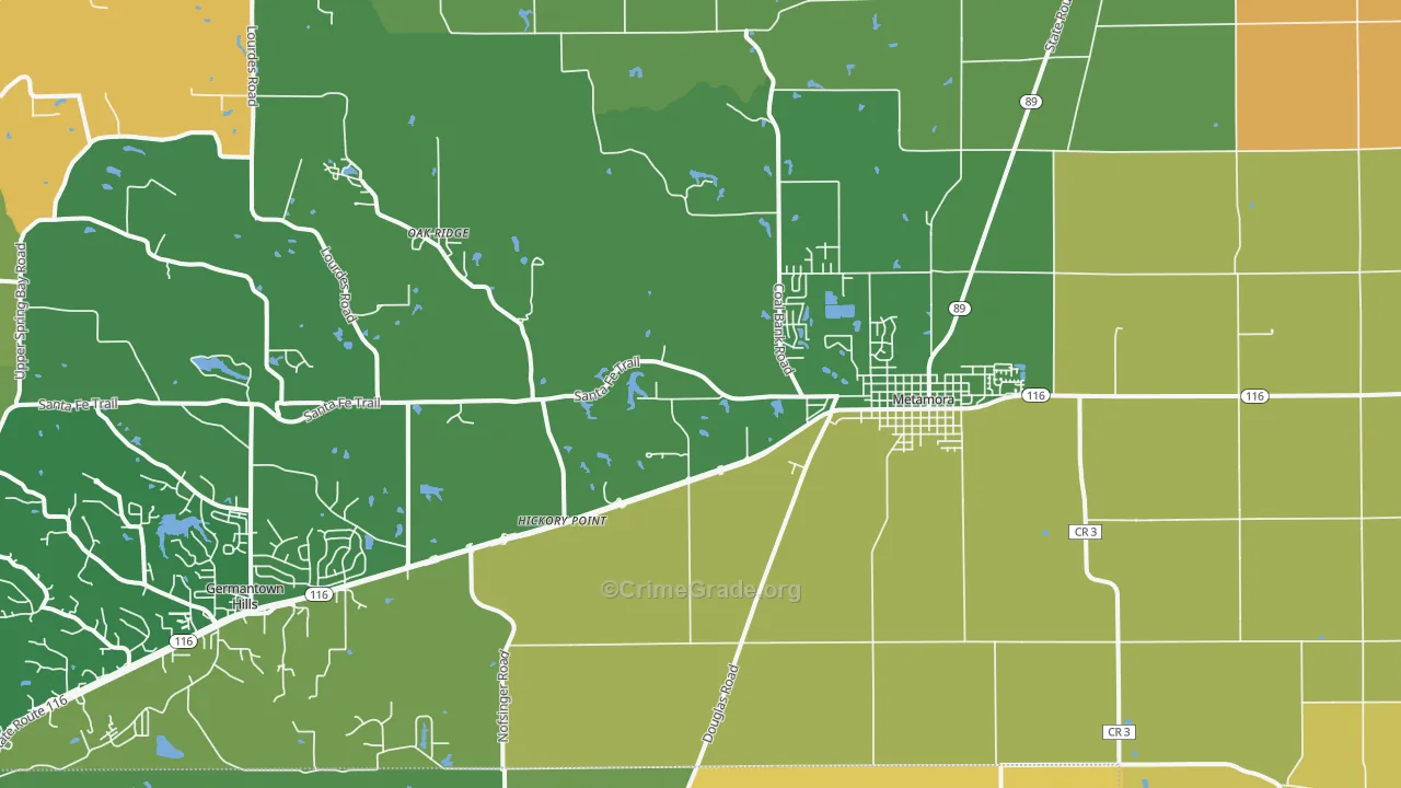 Metamora, IL Map of Theft Rates