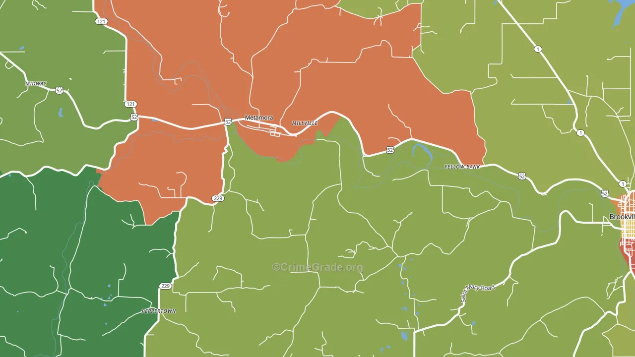 Metamora, IN Map of Theft Rates