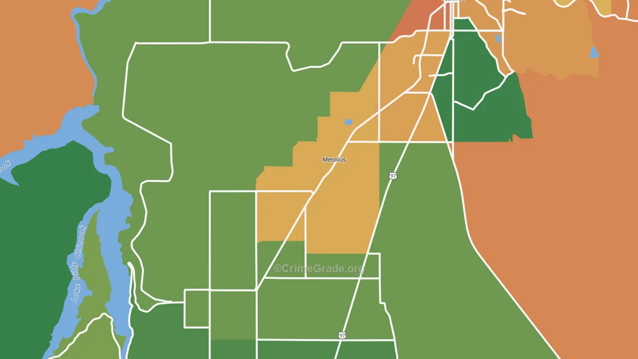 Metolius, OR Map of Theft Rates