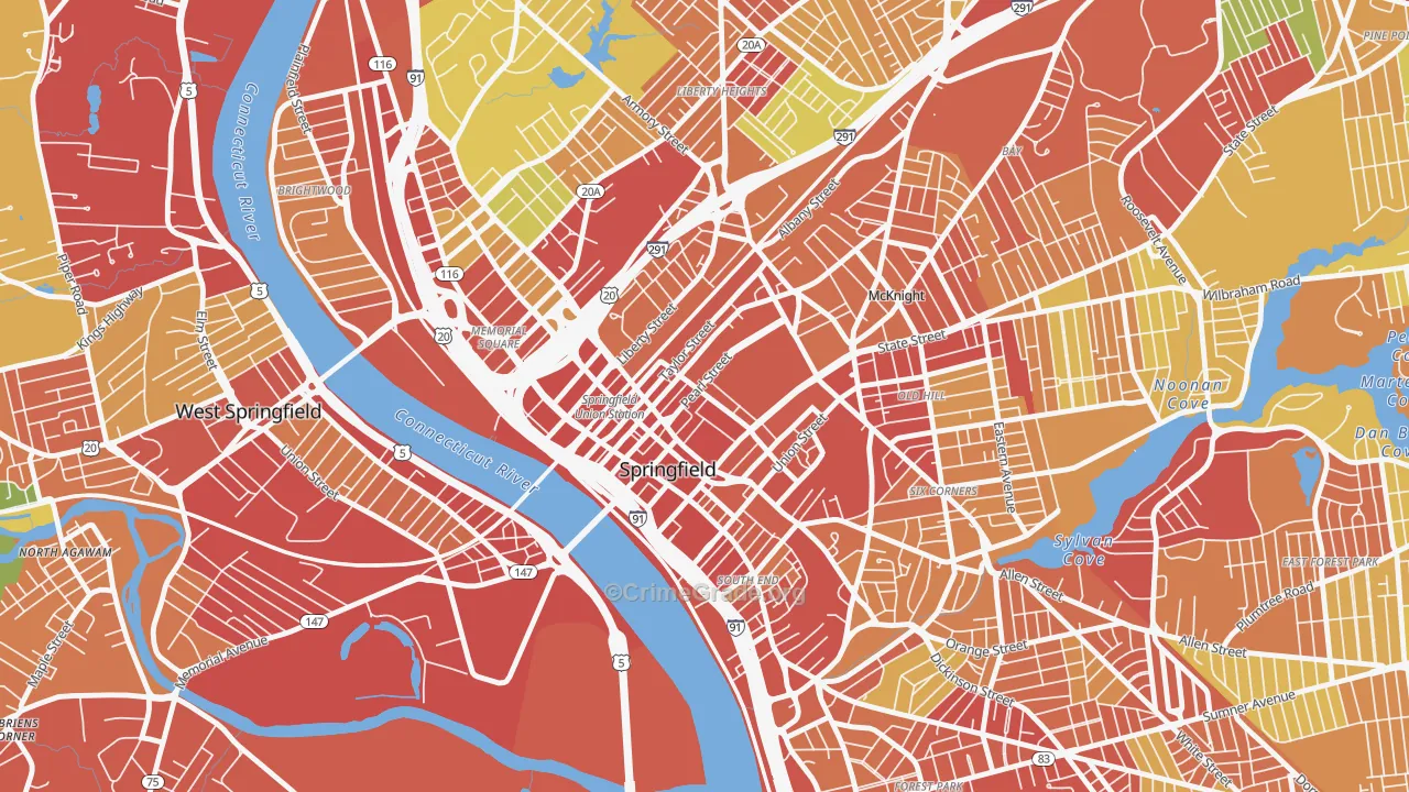Metro Center, Springfield, MA Map of Theft Rates