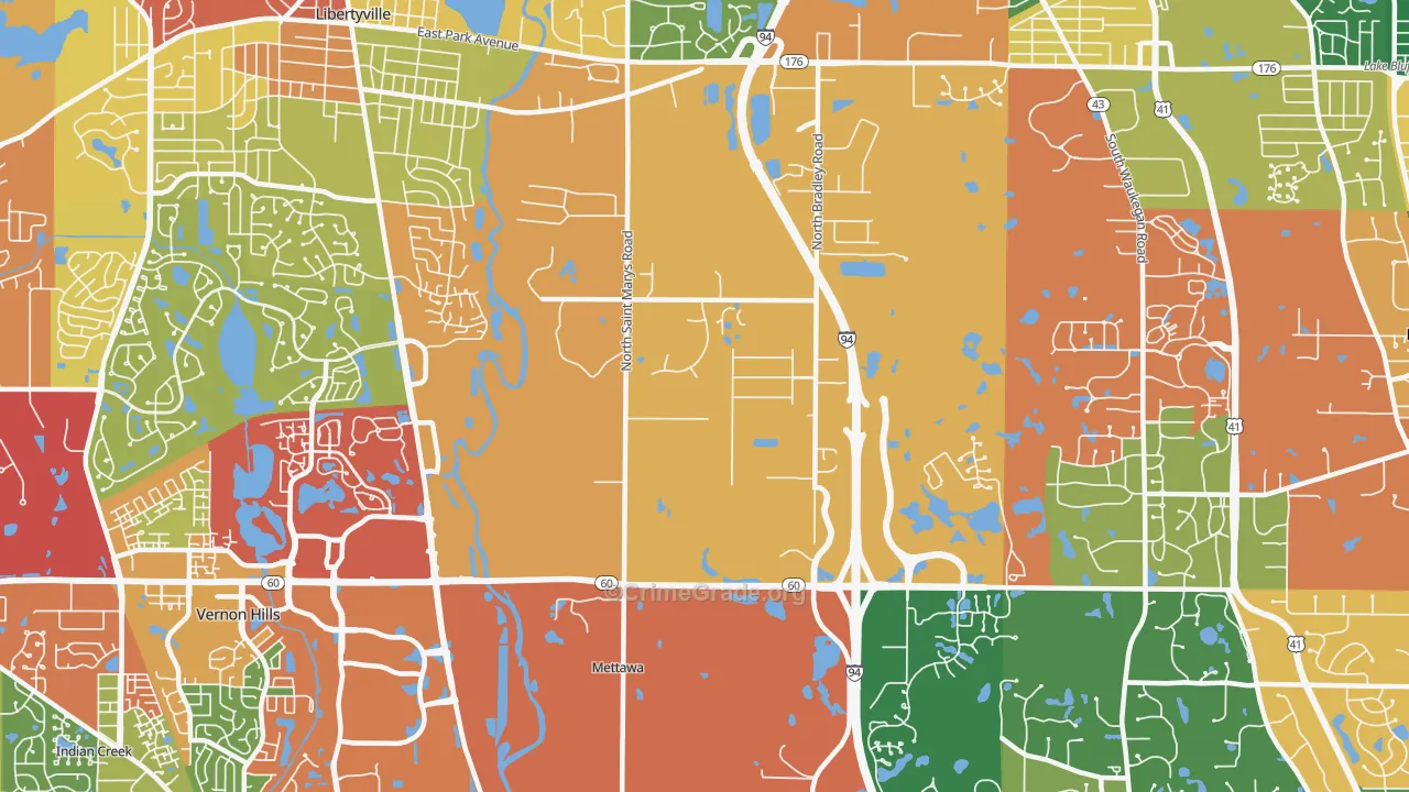 Mettawa, IL Map of Theft Rates