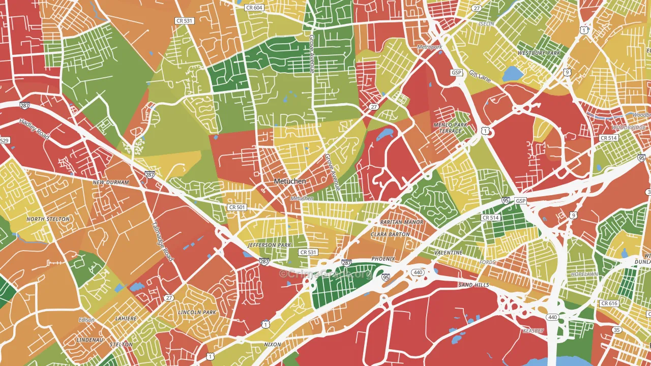 Metuchen, NJ Map of Theft Rates