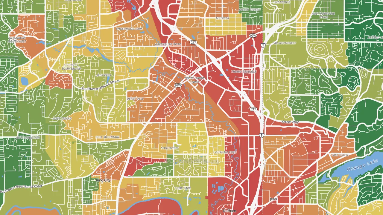 Metzger, Tigard, OR Map of Theft Rates