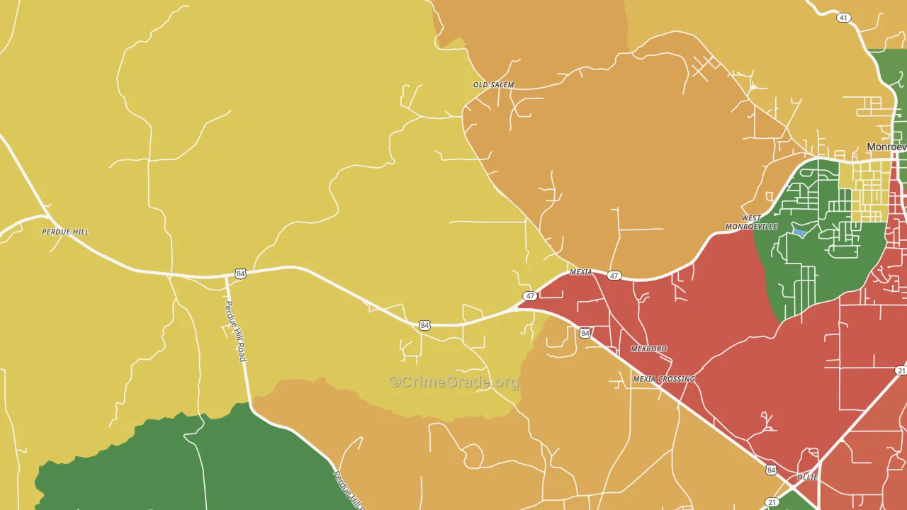 Mexia, AL Map of Theft Rates