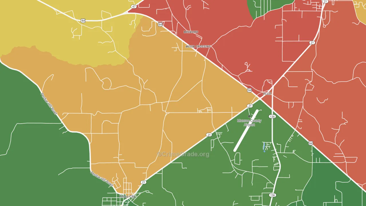 Mexia Crossing, AL Map of Theft Rates