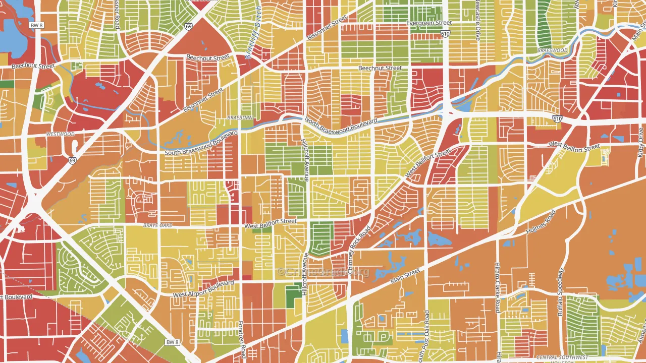 Meyerland, Houston, TX Map of Theft Rates