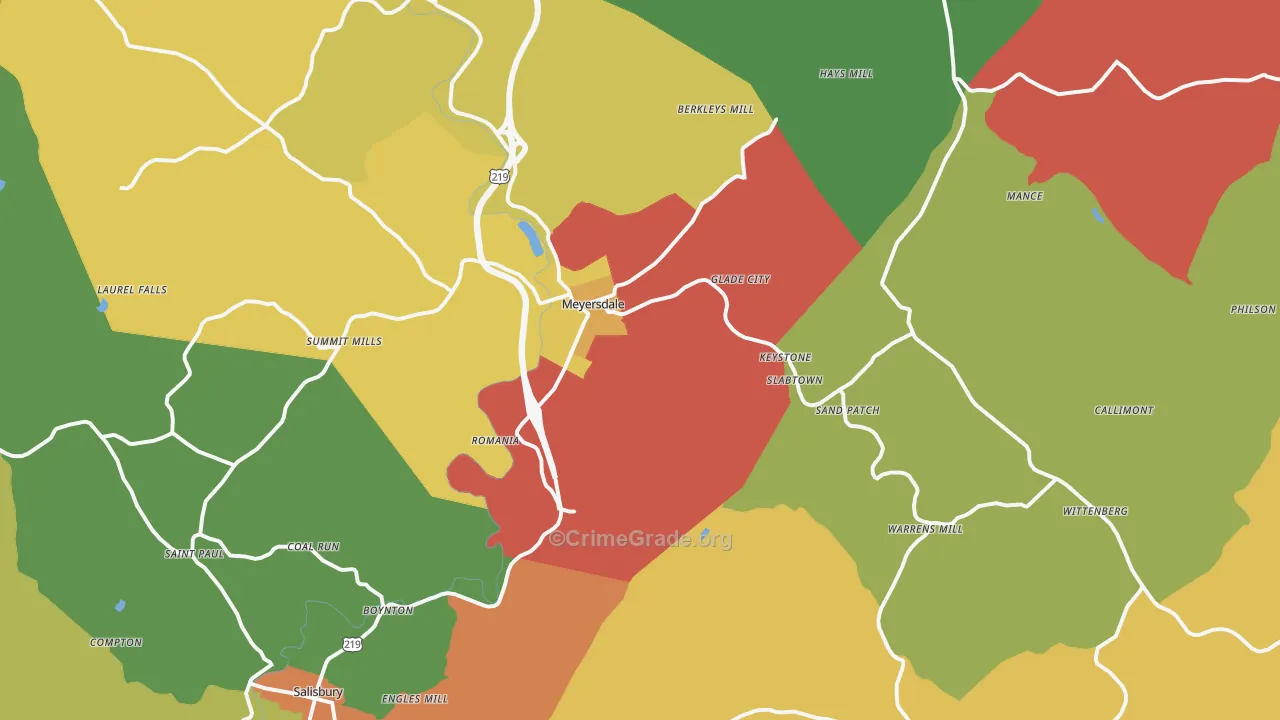 Meyersdale, PA Map of Theft Rates