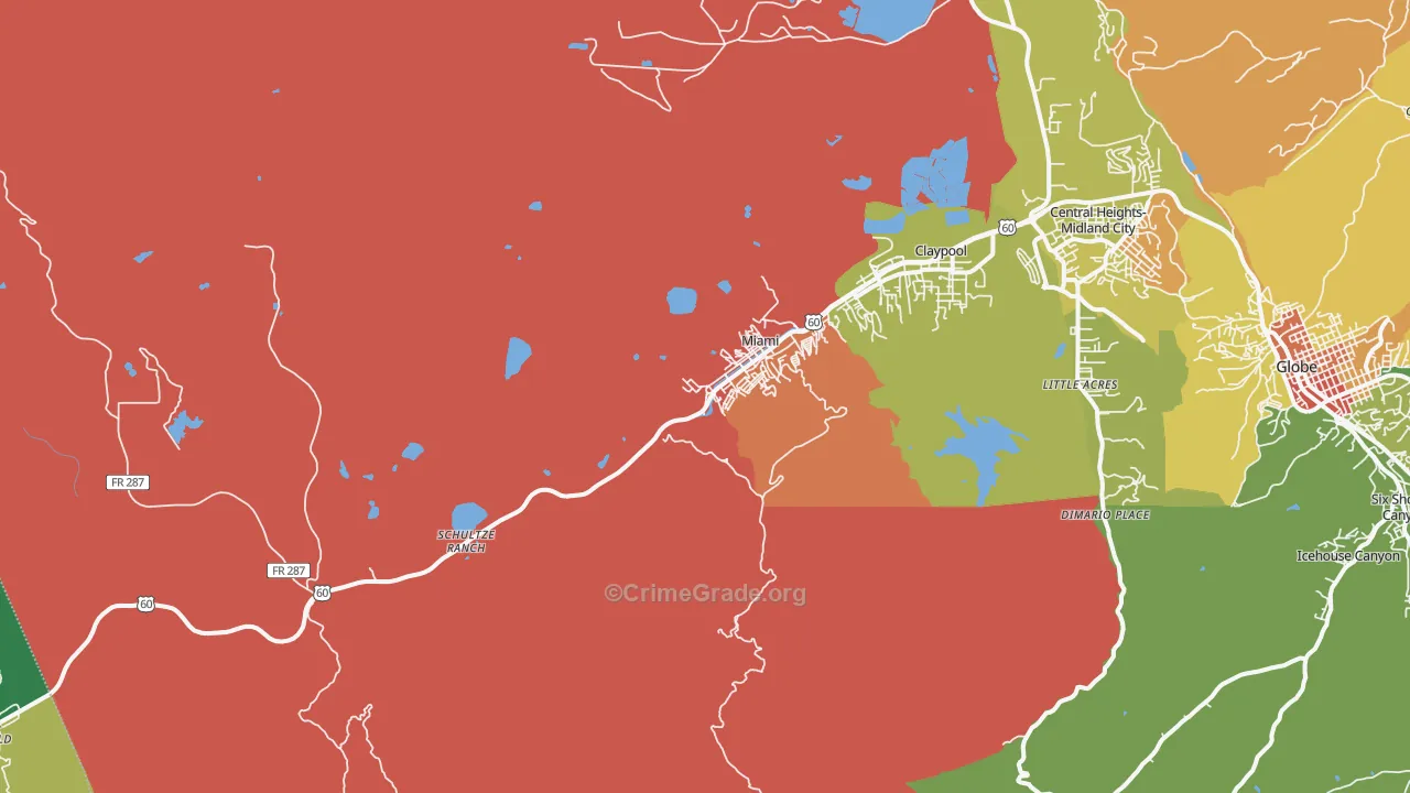 Miami, AZ Map of Theft Rates