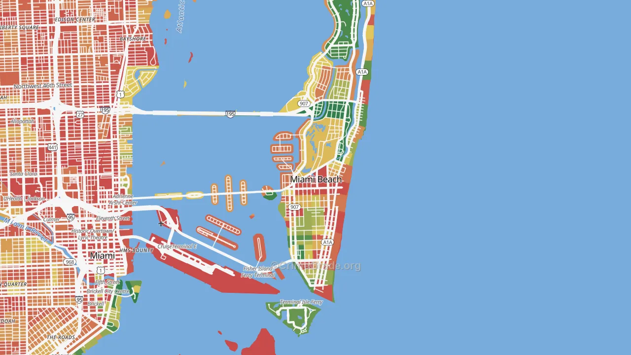 Miami Beach, FL Map of Theft Rates