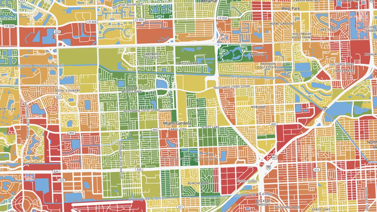 Miami Gardens, FL Map of Theft Rates