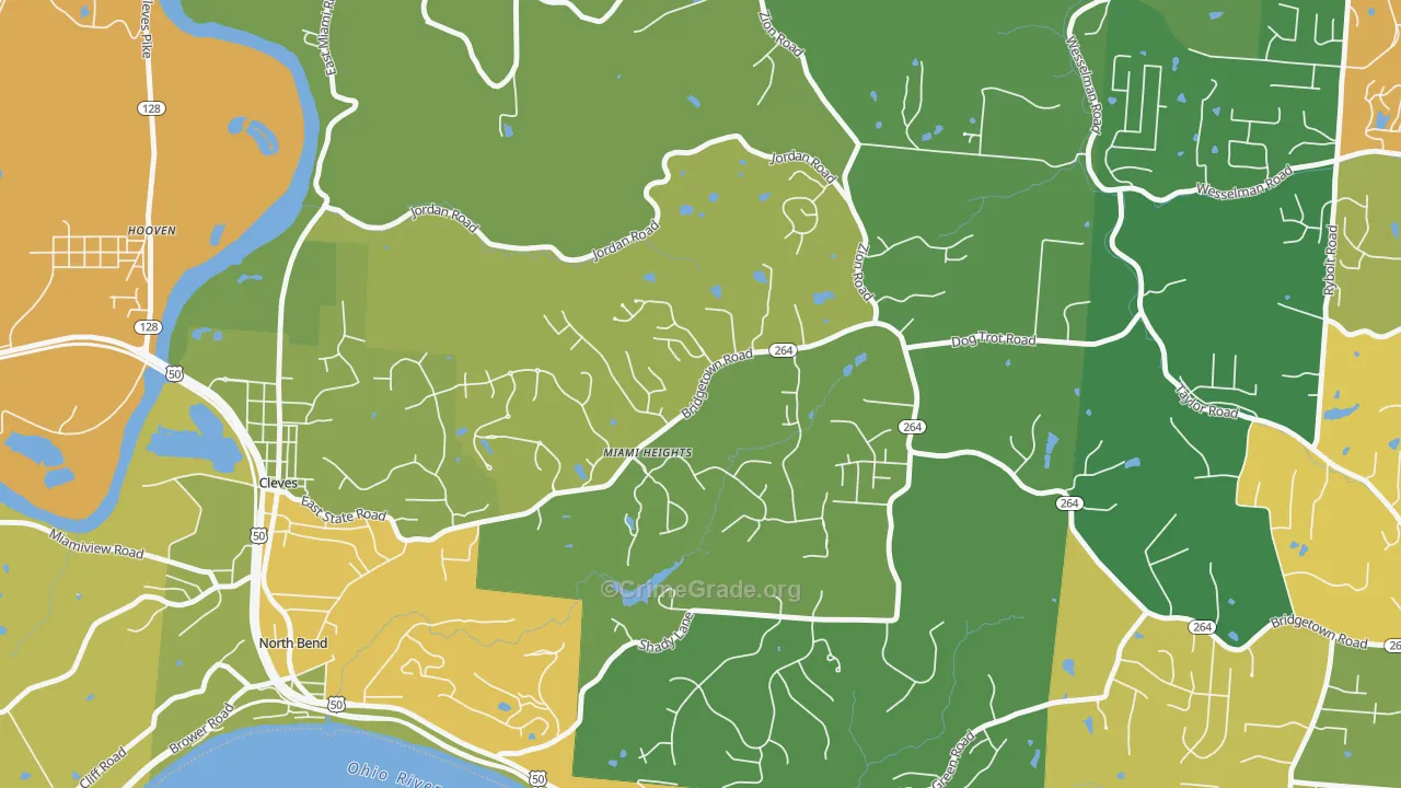 Miami Heights, OH Map of Theft Rates