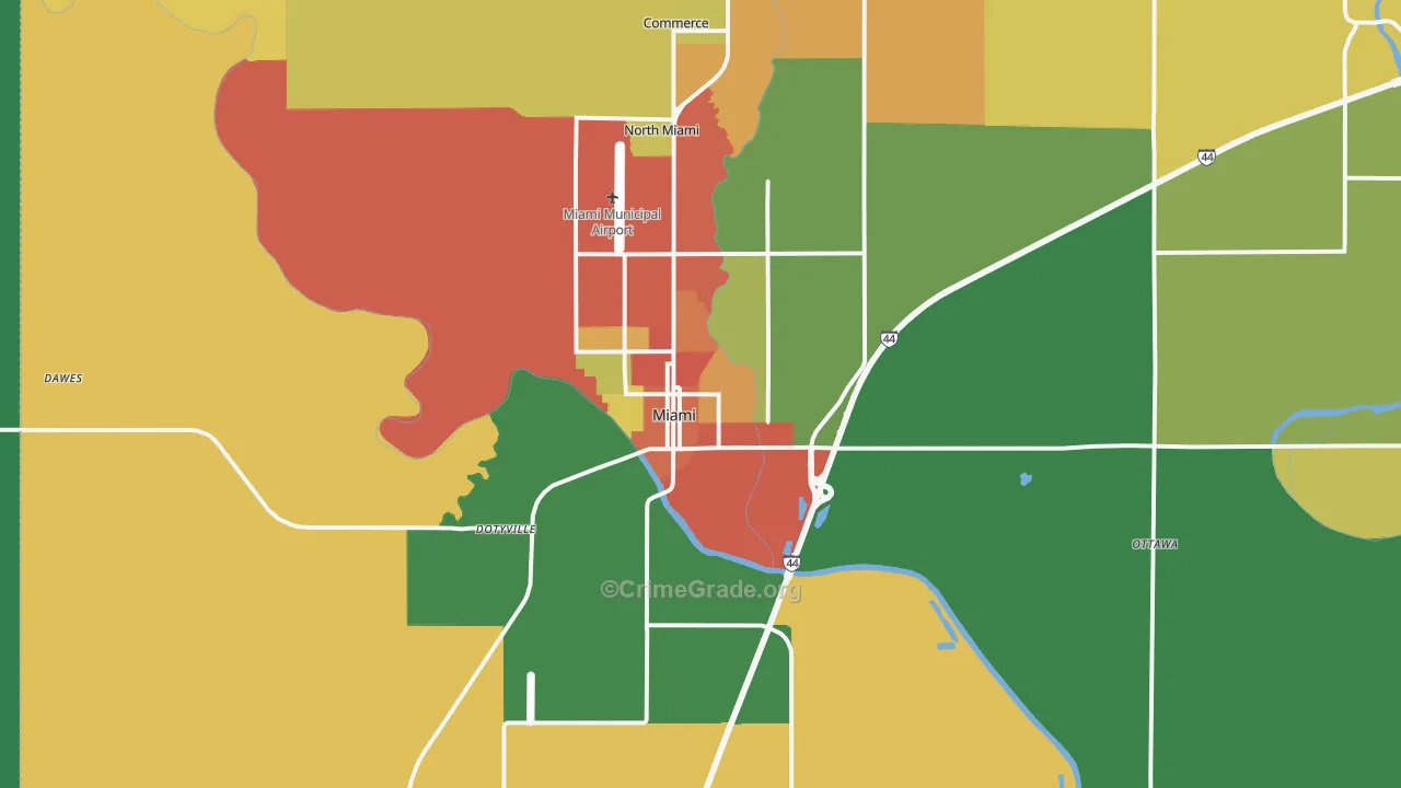 Miami, OK Map of Theft Rates