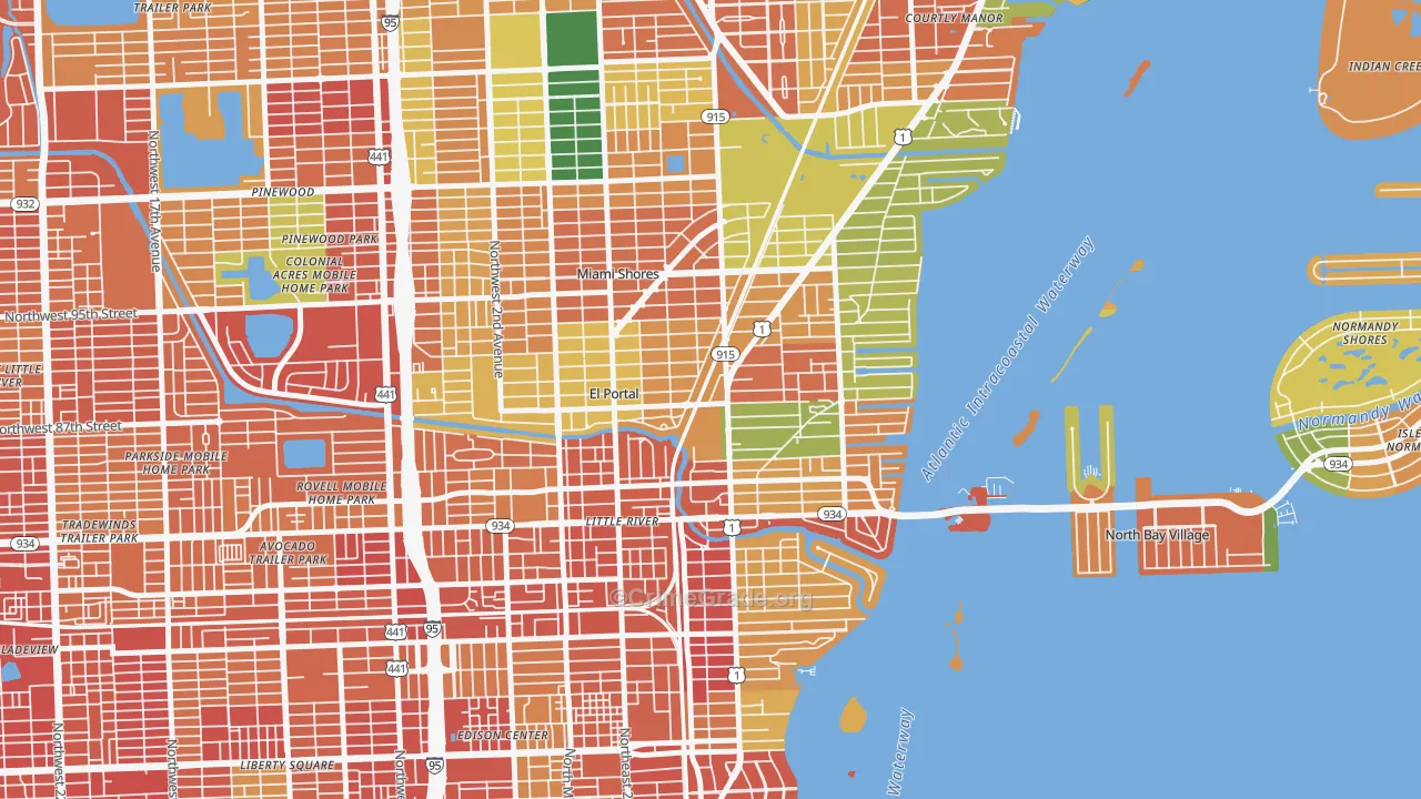 Miami Shores, FL Map of Theft Rates