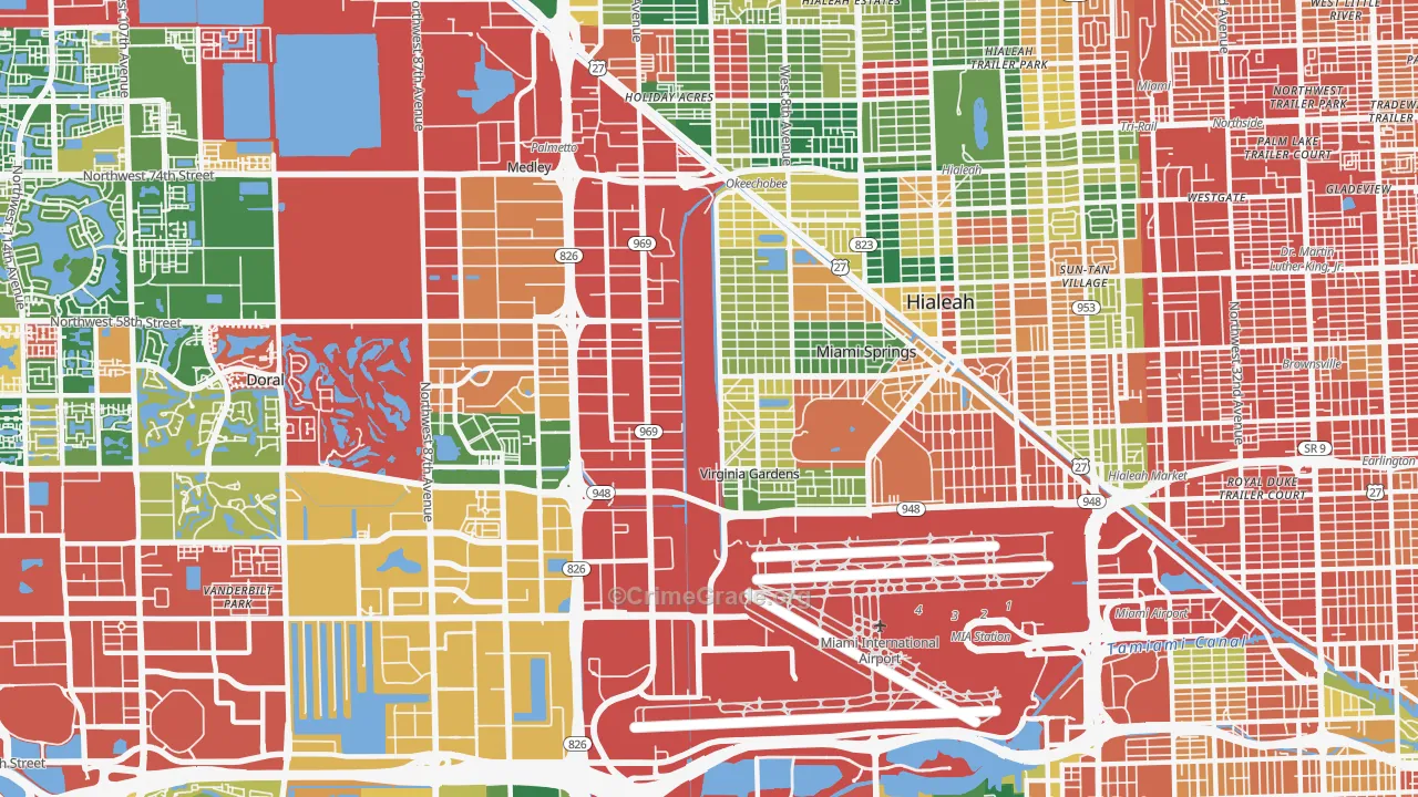 Miami Springs, FL Map of Theft Rates