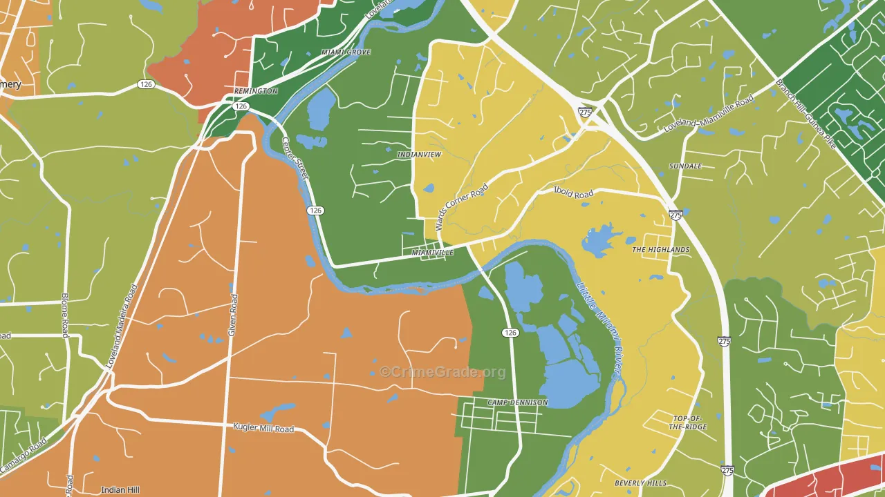 Miamiville, OH Map of Theft Rates