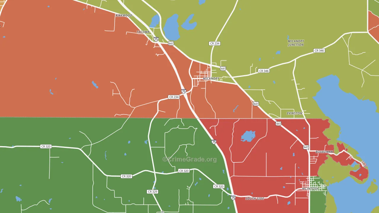 Micanopy, FL Map of Theft Rates