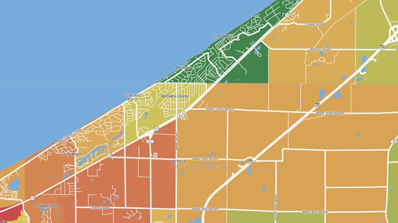 Michiana Shores, IN Map of Theft Rates
