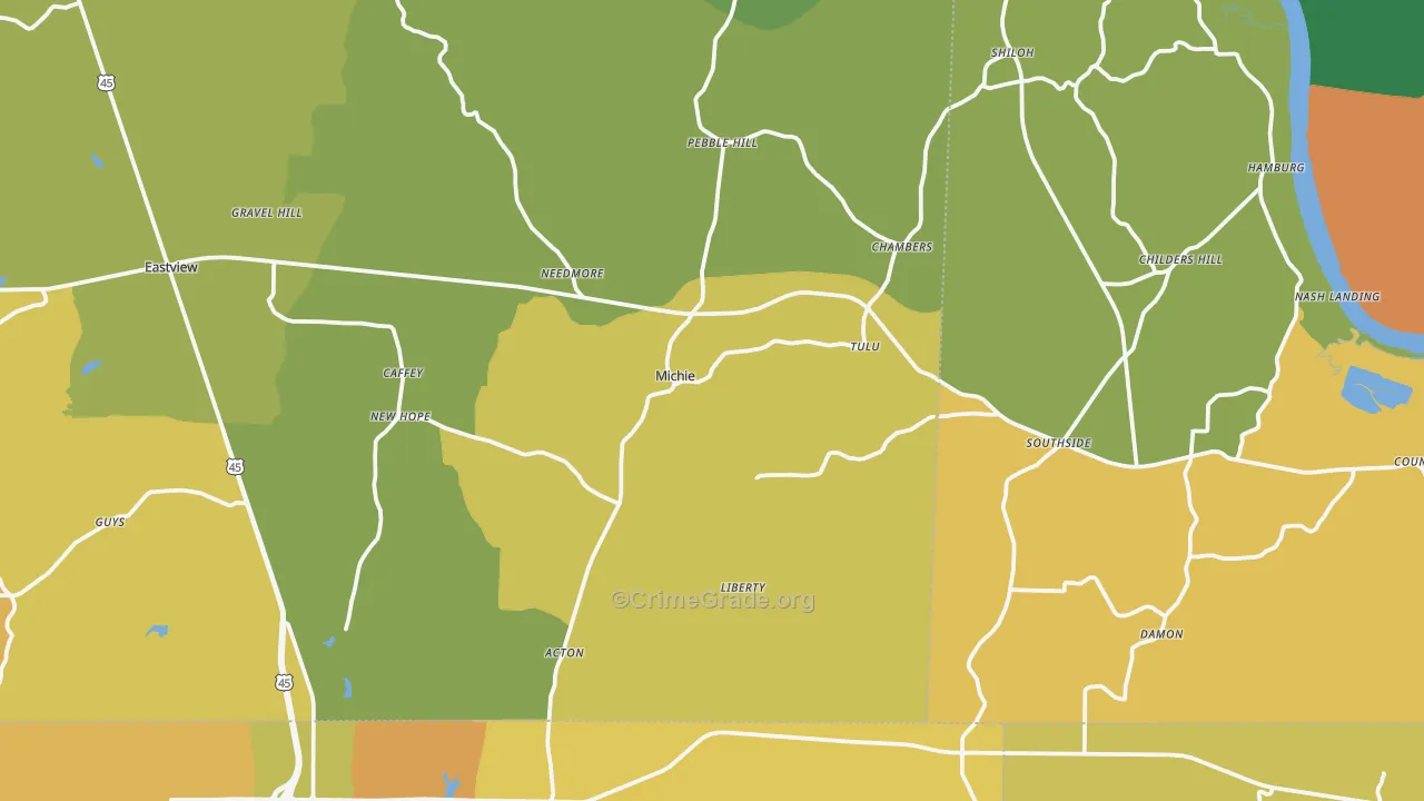 Michie, TN Map of Theft Rates