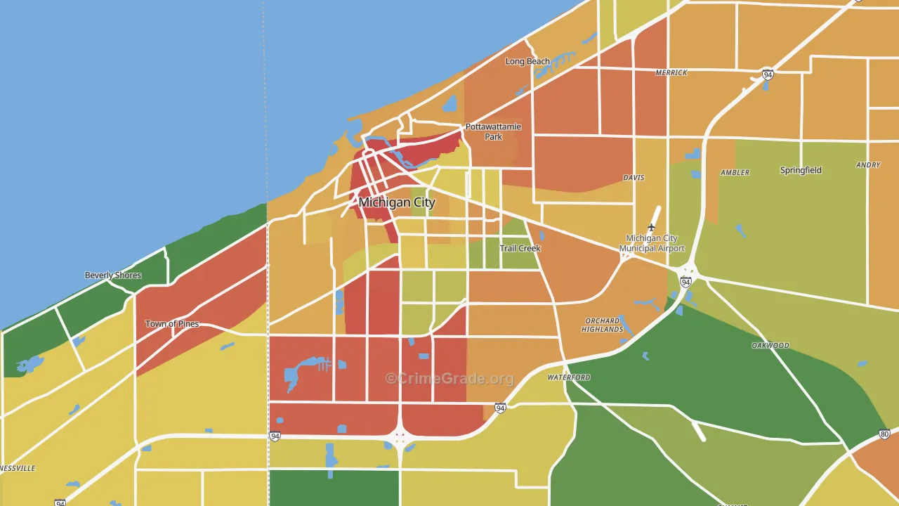 Michigan City, IN Map of Theft Rates