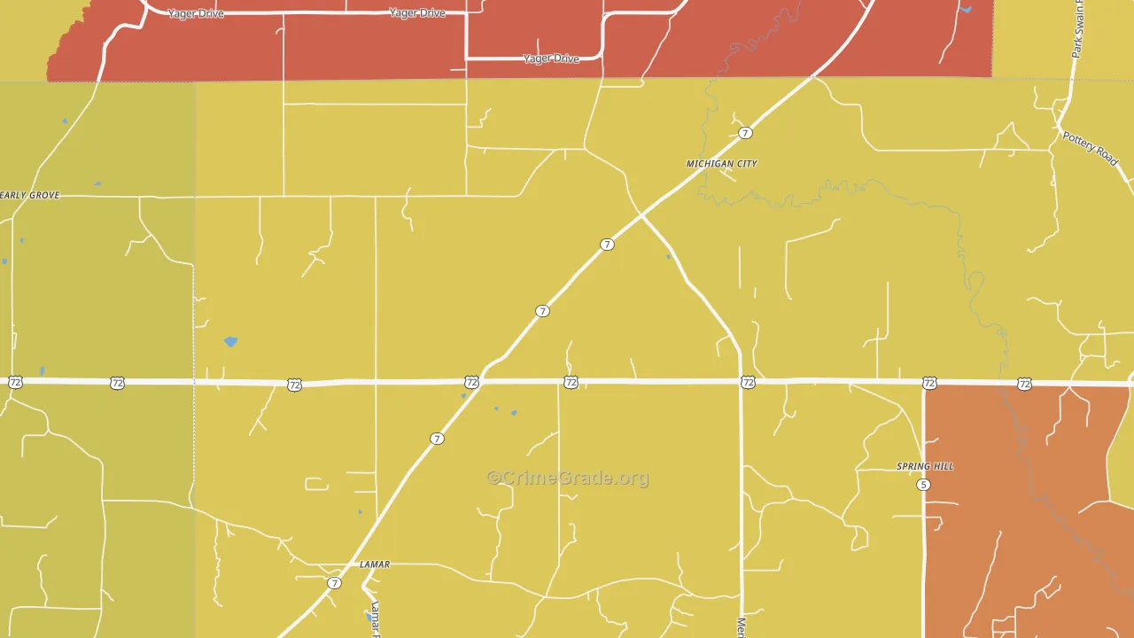 Michigan City, MS Map of Theft Rates