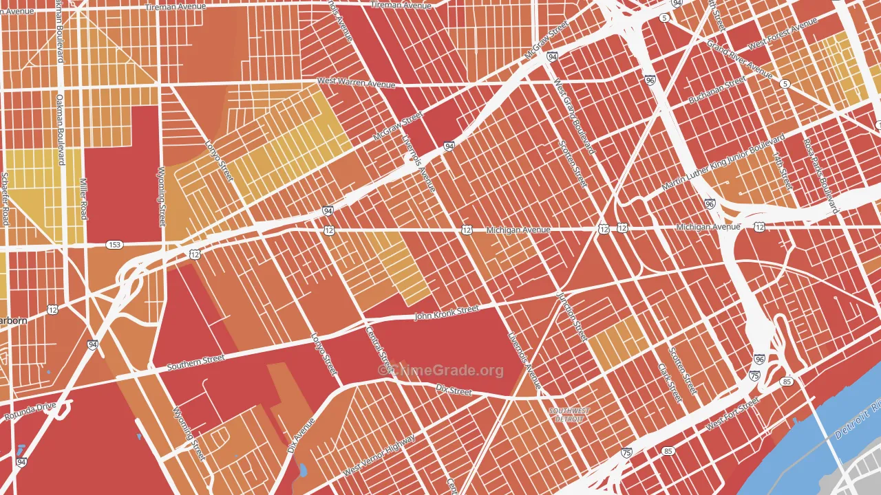 Michigan-Martin, Detroit, MI Map of Theft Rates