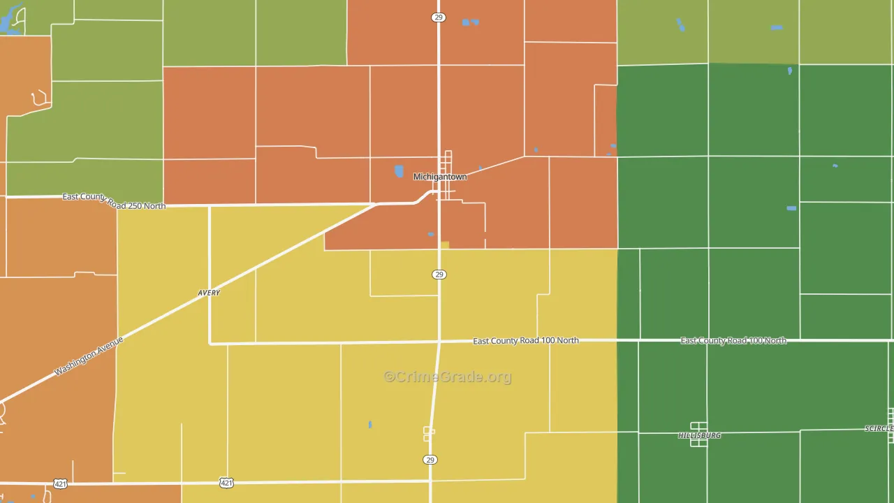 Michigantown, IN Map of Theft Rates