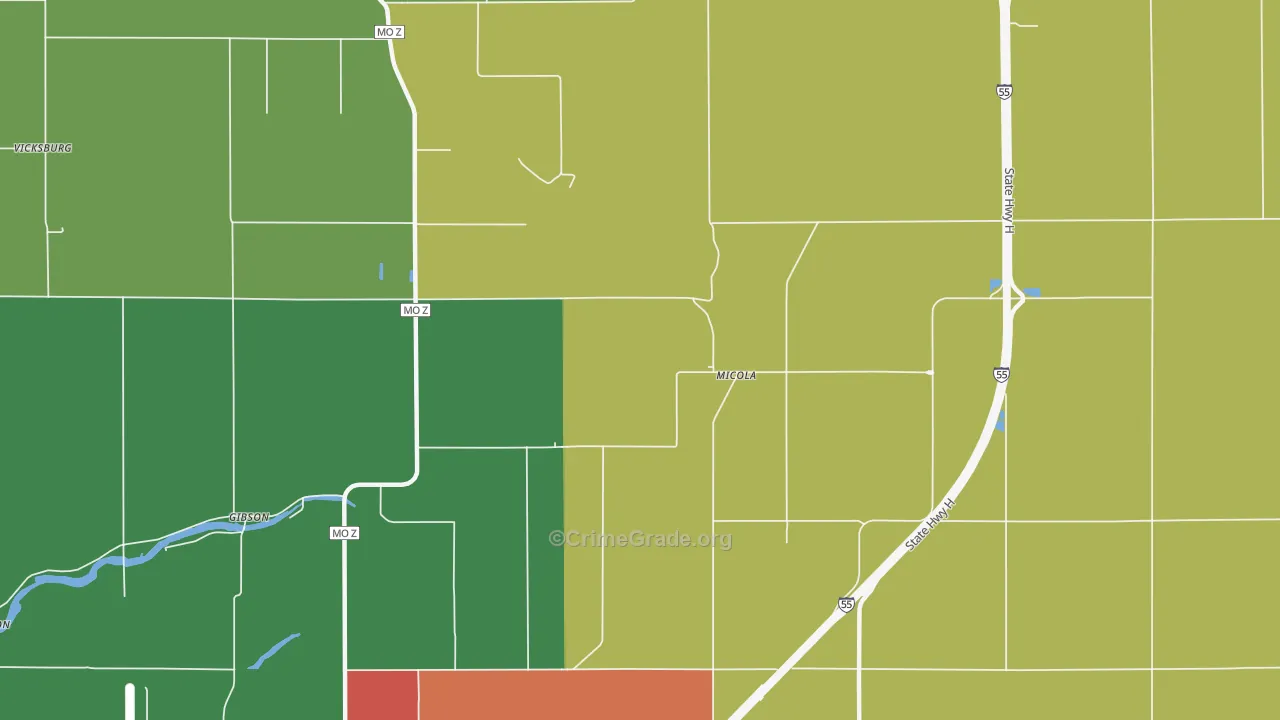 Micola, MO Map of Theft Rates
