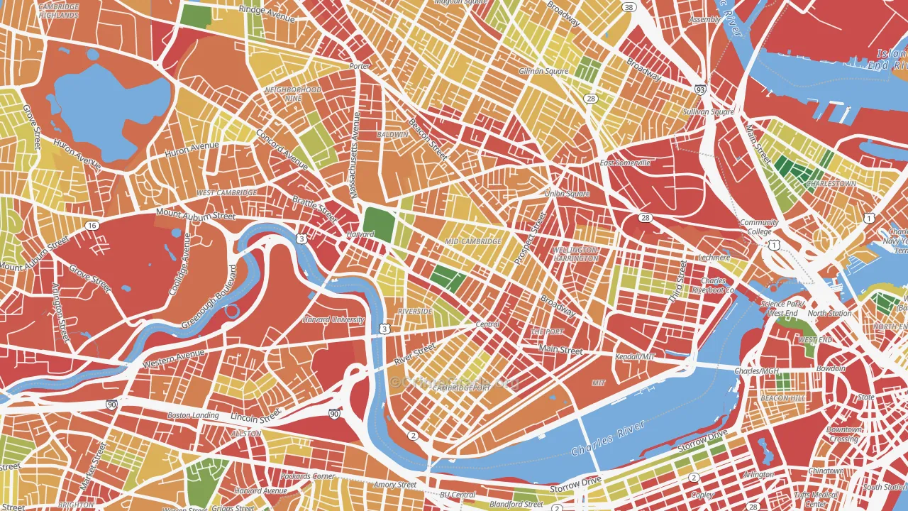 Mid-Cambridge, Cambridge, MA Map of Theft Rates