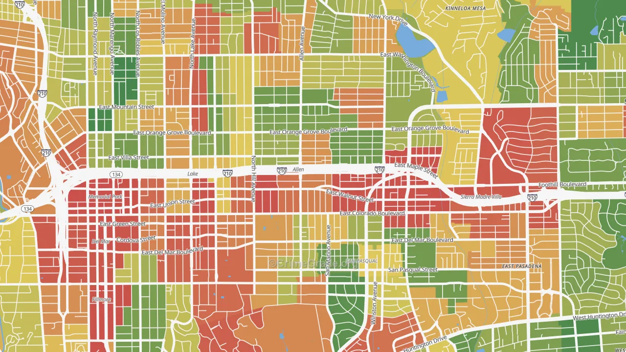 Mid Central, Pasadena, CA Map of Theft Rates