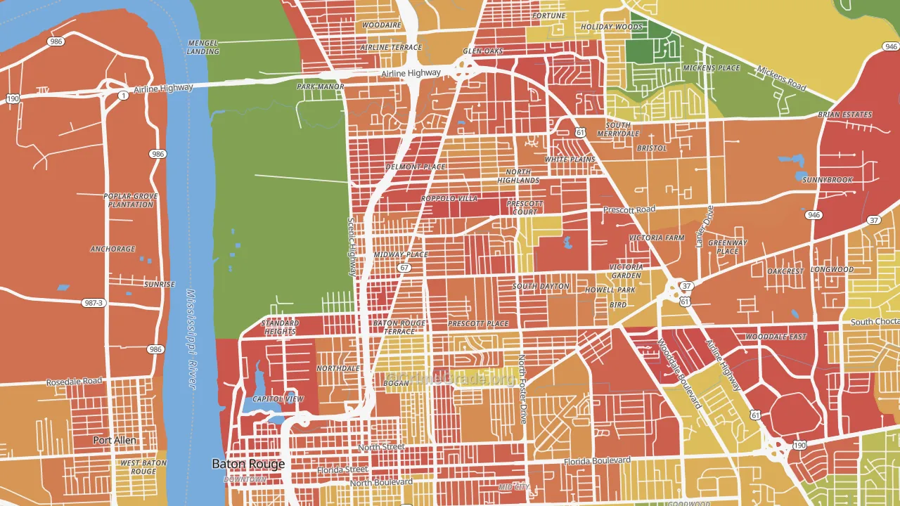 Mid City North, Baton Rouge, LA Map of Theft Rates