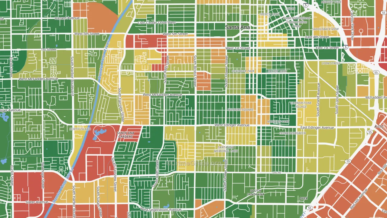 Mid City-Santa Ana, Santa Ana, CA Map of Theft Rates