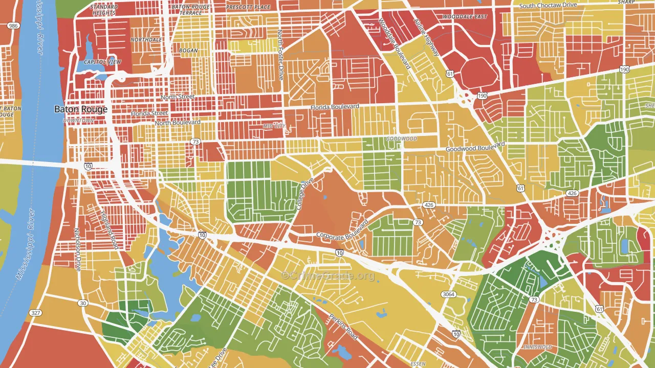 Mid City South, Baton Rouge, LA Map of Theft Rates