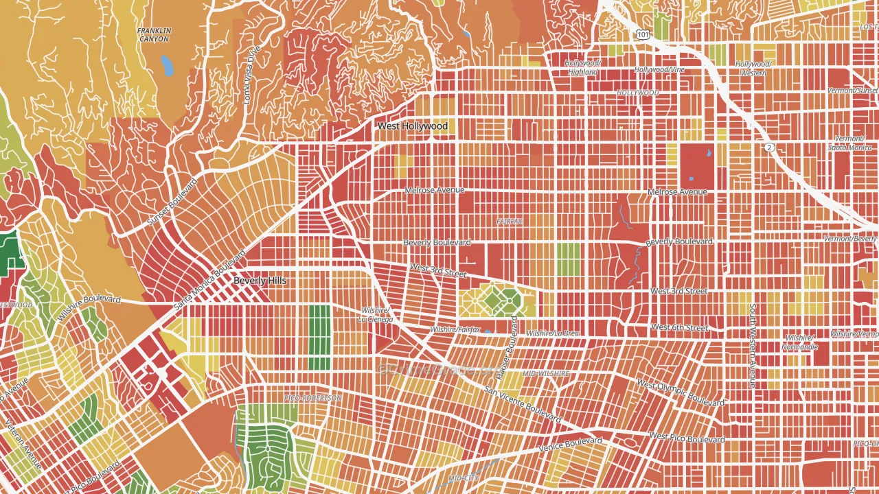Mid City West, Los Angeles, CA Map of Theft Rates