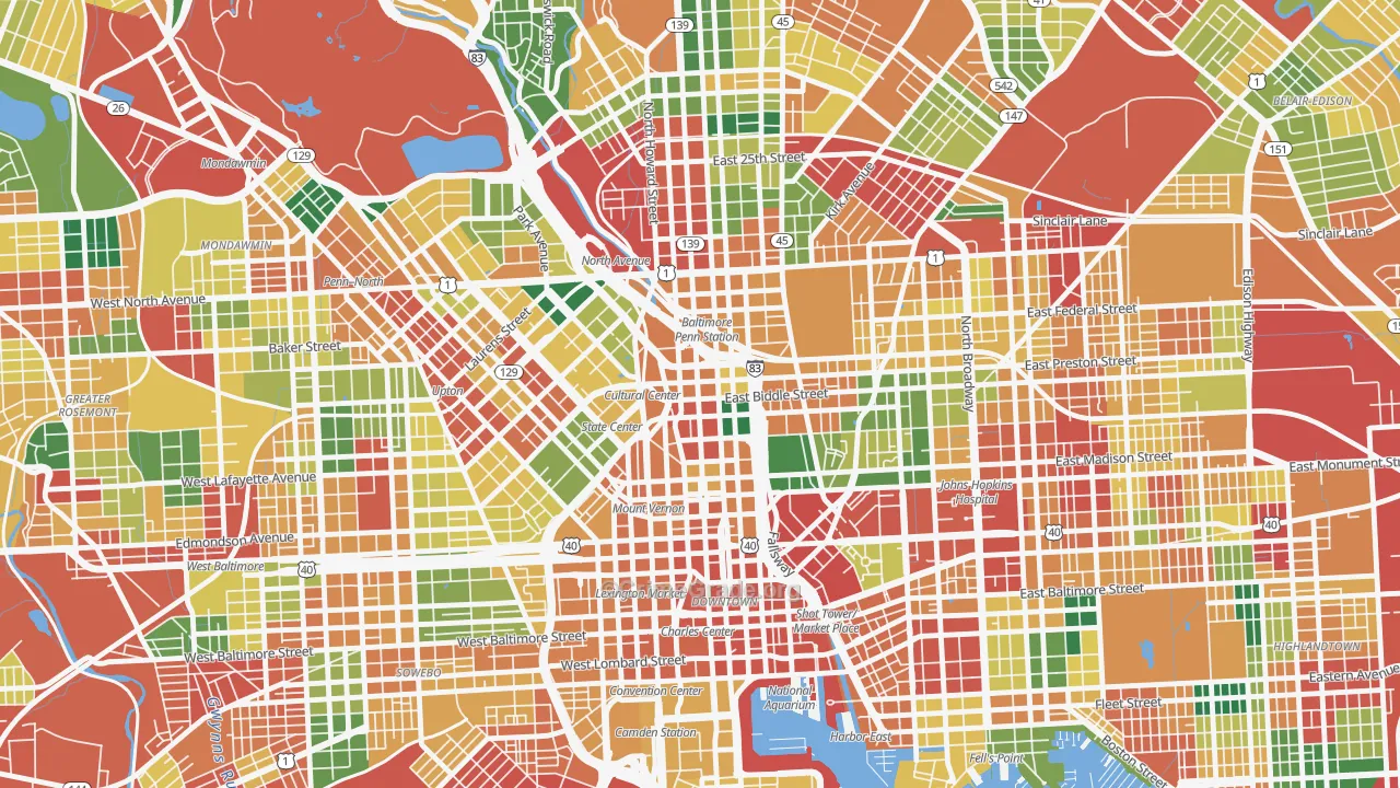 Mid-Town Belvedere, Baltimore, MD Map of Theft Rates
